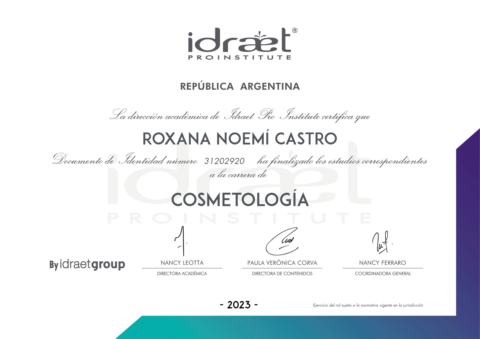 Certificado Cosmetología